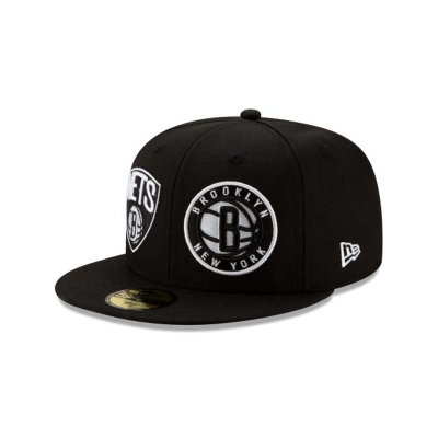 Black Brooklyn Nets Hat - New Era NBA Double Hit 59FIFTY Fitted Caps USA1284705